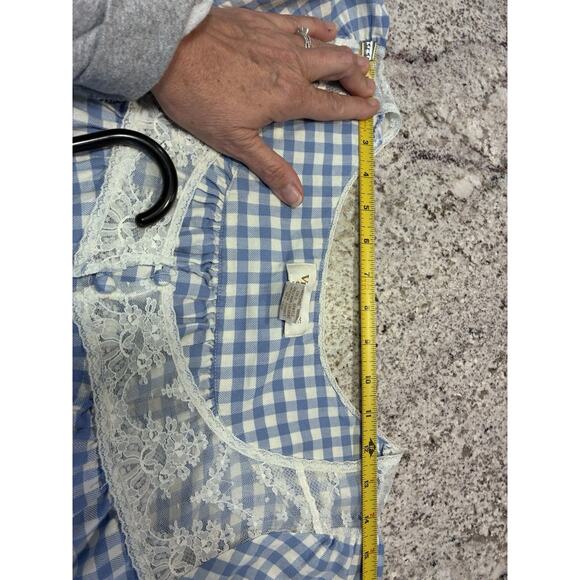 Vtg Victoria Secret Gold Label Blue Gingham Plaid Lace Nightgown Cotton Small** - Picture 12 of 12